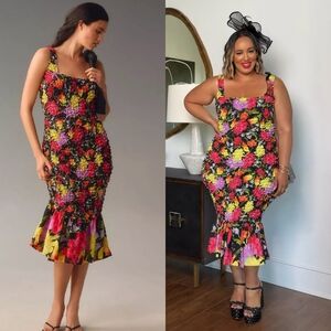 Anthropologie x Yukiko Noritake Square Neck Pebble Smocked Dress Floral Small